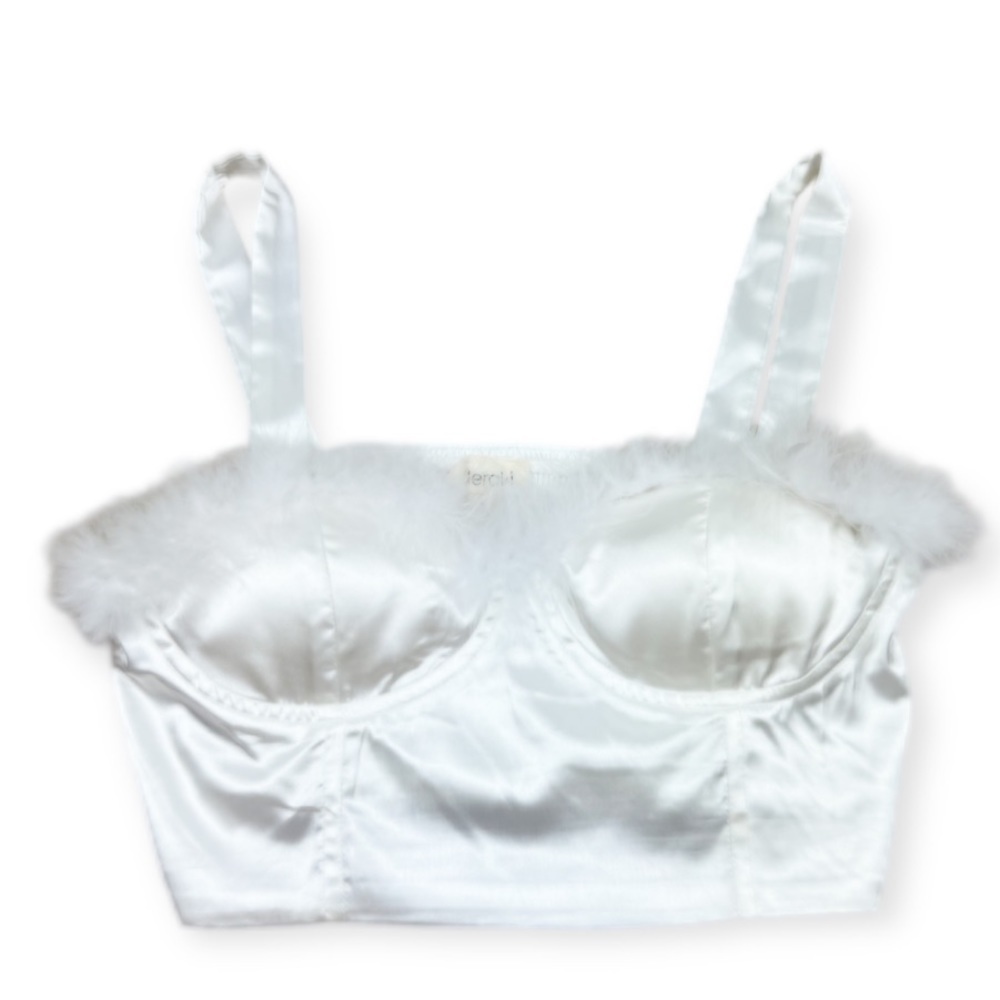 Meraki Satin Crop Corset Top Lined Ivory Whimsical Coquette Fairycore Fur